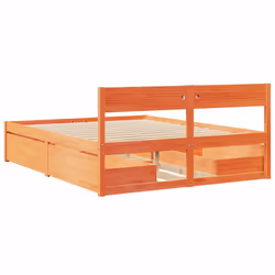 vidaXL Bed Frame with Drawers Bed Base Mattress Foundation Solid Wood Pine - wax brown, 150 x 200 cm - Additional view 5