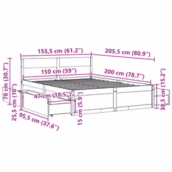 vidaXL Bed Frame with Drawers Bed Base Mattress Foundation Solid Wood Pine - wax brown, 150 x 200 cm - Additional view 9