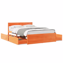 vidaXL Bed Frame with Drawers Bed Base Mattress Foundation Solid Wood Pine - wax brown, 120 x 200 cm