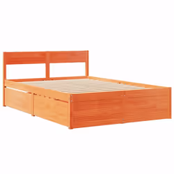 vidaXL Bed Frame with Drawers Bed Base Mattress Foundation Solid Wood Pine - wax brown, 120 x 200 cm
