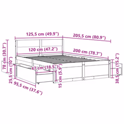 vidaXL Bed Frame with Drawers Bed Base Mattress Foundation Solid Wood Pine - wax brown, 120 x 200 cm