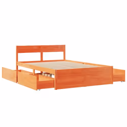 vidaXL Bed Frame with Drawers Bed Base Mattress Foundation Solid Wood Pine - wax brown, 140 x 190 cm - Additional view 6