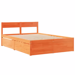 vidaXL Bed Frame with Drawers Bed Base Mattress Foundation Solid Wood Pine - wax brown, 135 x 190 cm