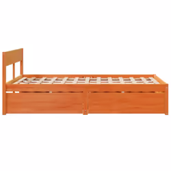 vidaXL Bed Frame with Drawers Bed Base Mattress Foundation Solid Wood Pine - wax brown, 135 x 190 cm - Additional view 4