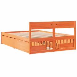 vidaXL Bed Frame with Drawers Bed Base Mattress Foundation Solid Wood Pine - wax brown, 135 x 190 cm - Additional view 5