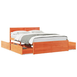 vidaXL Bed Frame with Drawers Bed Base Mattress Foundation Solid Wood Pine - wax brown, 120 x 190 cm