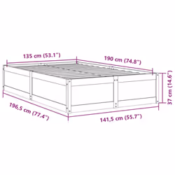 vidaXL Bed Frame Home Bed Base Bedstead Mattress Foundation Solid Wood Pine - White, 135 x 190 cm - Additional view 8