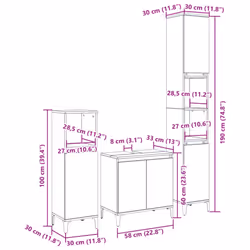 vidaXL Bathroom Furniture Set 3 Piece Sink Cabinet Sonoma Oak Engineered Wood - Additional view 9