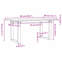 vidaXL Dining Table Kitchen Table Dinner Table Solid Wood Pine and Cast Iron - 90 x 40 x 45 cm