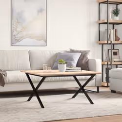 vidaXL Coffee Table End Table Side Table X-Frame Solid Wood Pine and Steel