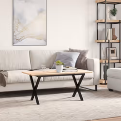 vidaXL Coffee Table X-Frame End Table Side Table Solid Wood Pine and Cast Iron