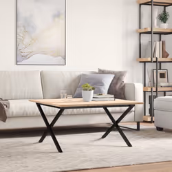 vidaXL Coffee Table End Table Side Table X-Frame Solid Wood Pine and Steel - Additional view 2