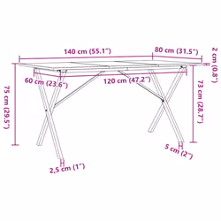 vidaXL Dining Table Kitchen Dinner Table X-Frame Solid Wood Pine and Steel