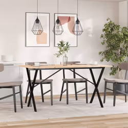 vidaXL Dining Table Kitchen Dinner Table X-Frame Solid Wood Pine and Steel