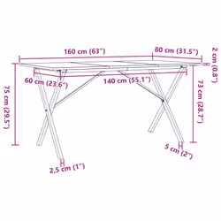 vidaXL Dining Table Kitchen Dinner Table X-Frame Solid Wood Pine and Steel