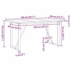 vidaXL Dining Table Kitchen Dinner Table O-Frame Solid Wood Pine and Steel - Additional view 9