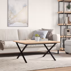 vidaXL Coffee Table End Table Side Table X-Frame Solid Wood Pine and Steel - Additional view 2