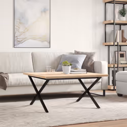 vidaXL Coffee Table End Table Side Table X-Frame Solid Wood Pine and Steel