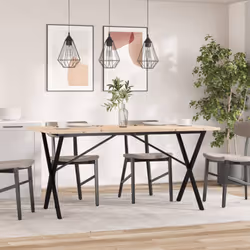 vidaXL Dining Table Kitchen Dinner Table X-Frame Solid Wood Pine and Steel