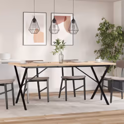 vidaXL Dining Table Kitchen Dinner Table X-Frame Solid Wood Pine and Steel