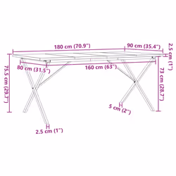 vidaXL Dining Table Kitchen Dinner Table X-Frame Solid Wood Pine and Steel