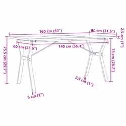 vidaXL Dining Table Kitchen Dinner Table Y-Frame Solid Wood Pine and Steel - Additional view 9