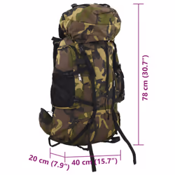 vidaXL Hiking Backpack Travel Rucksack Green Camouflage 80 L Oxford Fabric - Additional view 7