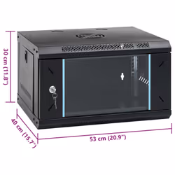 vidaXL 9U Wall Mounted Network Cabinet Home Server Rack Data Cabinet 19" IP20 - black, 530 x 400 x 300 mm