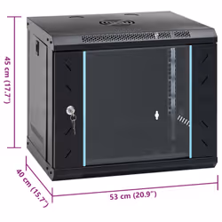 vidaXL 9U Wall Mounted Network Cabinet Home Server Rack Data Cabinet 19" IP20 - black, 530 x 400 x 450 mm
