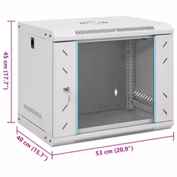 vidaXL 9U Wall Mounted Network Cabinet Home Server Rack Data Cabinet 19" IP20 - grey, 530 x 400 x 450 mm