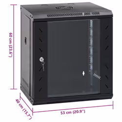 vidaXL 9U Wall Mounted Network Cabinet Home Server Rack Data Cabinet 19" IP20 - black, 530 x 400 x 600 mm