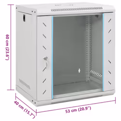 vidaXL 9U Wall Mounted Network Cabinet Home Server Rack Data Cabinet 19" IP20 - grey, 530 x 400 x 600 mm