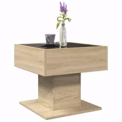 vidaXL Coffee Table with LED End Table Side Table Smoked Oak Engineered Wood - sonoma oak, 50 x 50 x 45 cm - Additional view 4