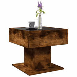 vidaXL Coffee Table with LED End Table Side Table Smoked Oak Engineered Wood - smoked oak, 50 x 50 x 45 cm - Additional view 4