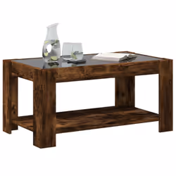 vidaXL Coffee Table with LED Hallway Tea End Table Side Table Engineered Wood - smoked oak, 93 x 53 x 45 cm - Additional view 4