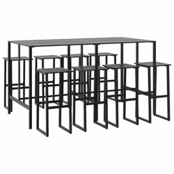 vidaXL Garden Bar Set Outdoor Bistro Set Bar Stool Black Powder-coated Steel - 200 x 99 x 110 cm/ 9 piece