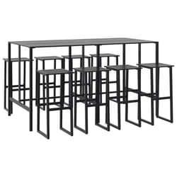 vidaXL Garden Bar Set Outdoor Bistro Set Bar Stool Black Powder-coated Steel - 200 x 99 x 110 cm/ 9 piece