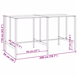 vidaXL Garden Bar Set Outdoor Bistro Set Bar Stool Black Powder-coated Steel - 200 x 99 x 110 cm/ 9 piece