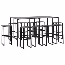 vidaXL Garden Bar Set Outdoor Bistro Set Bar Stool Black Powder-coated Steel - 200 x 99 x 110 cm/ 11 piece