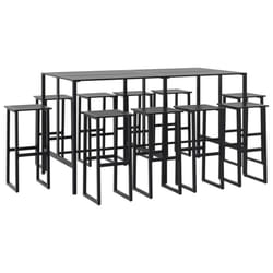 vidaXL Garden Bar Set Outdoor Bistro Set Bar Stool Black Powder-coated Steel - 200 x 99 x 110 cm/ 11 piece