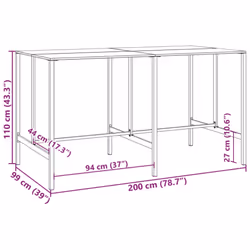 vidaXL Garden Bar Set Outdoor Bistro Set Bar Stool Black Powder-coated Steel - 200 x 99 x 110 cm/ 11 piece