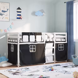 vidaXL Bunk Bed with Curtains Bed Frame White&Black 90x200 cm Solid Wood Pine - Additional view 2