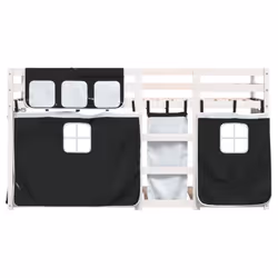 vidaXL Bunk Bed with Curtains Bed Frame White&Black 90x200 cm Solid Wood Pine - Additional view 4