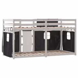 vidaXL Bunk Bed with Curtains Bed Frame White&Black 90x200 cm Solid Wood Pine - Additional view 6