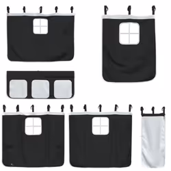 vidaXL Bunk Bed with Curtains Bed Frame White&Black 90x200 cm Solid Wood Pine - Additional view 8