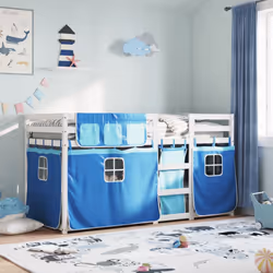 vidaXL Bunk Bed with Curtains Kids Twin Sleeper Blue 90x200 cm Solid Wood Pine - Additional view 2