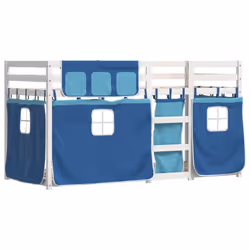 vidaXL Bunk Bed with Curtains Kids Bed Frame Twin Sleeper Solid Wood Pine - white and blue, 90 x 190 cm - Additional view 2
