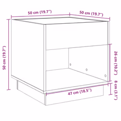 vidaXL Bedside Table with Infinity LED Nightstand Bed Side Table Smoked Oak - concrete grey, 50 x 50 x 50 cm