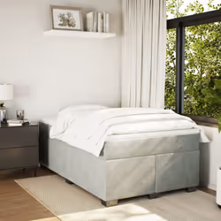 vidaXL Box Spring Bed with Mattress Bed Frame Bedroom Bedstead Bed Base Velvet - light grey, 120 x 200 cm - Additional view 2
