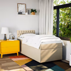 vidaXL Box Spring Bed with Mattress Bed Frame Bedstead Cream 90x200 cm Fabric